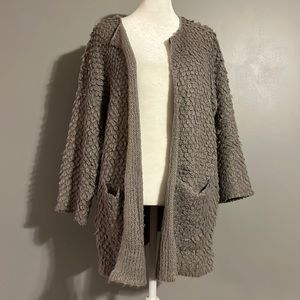 Express Long Cardigan Sweater in Taupe, Size XS/S